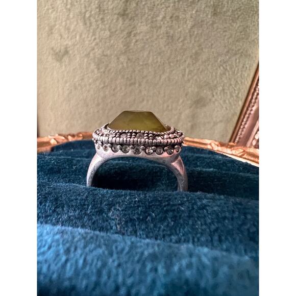 Signed LC Green Faceted Stone Ring Size 7 Boho Statement Tribal Style Abalone - Picture 6 of 12